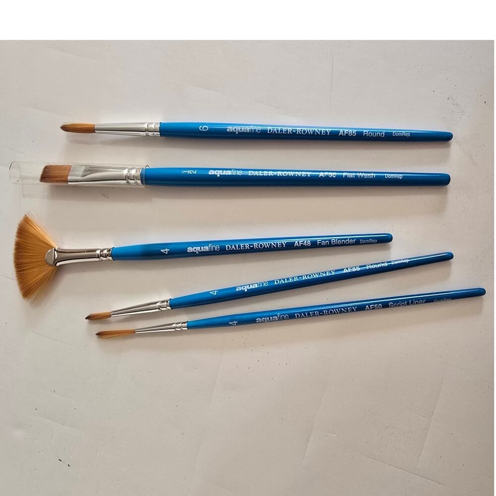 NWOT Daler Rowney Aquafine Watercolor Brush Set Five (5): AF-50, 55, 85, 85, 48